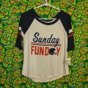 Gameday Womens SUNDAY FUN DAY Football 3/4 Sleeve Top T-Shirt Size Sm Large NWT